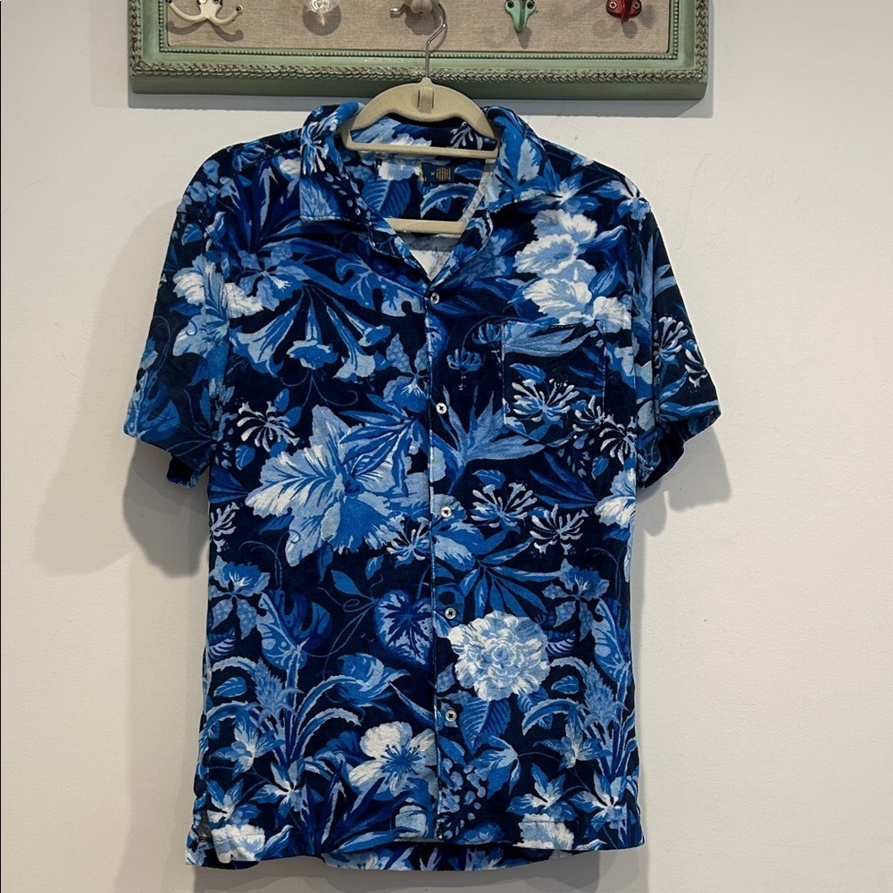 Ralph Lauren Blue Floral Men's short sleeve button down Shirt Classic fit medium